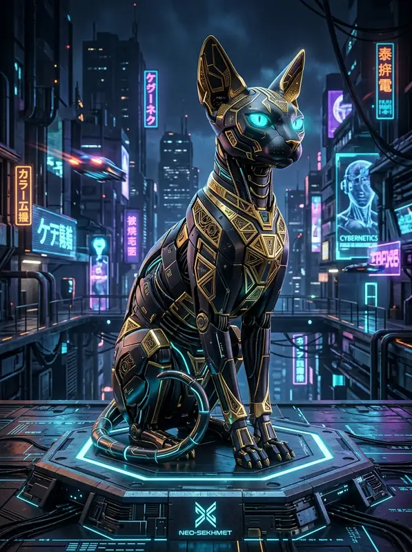 Robotic sphinx cat mascot